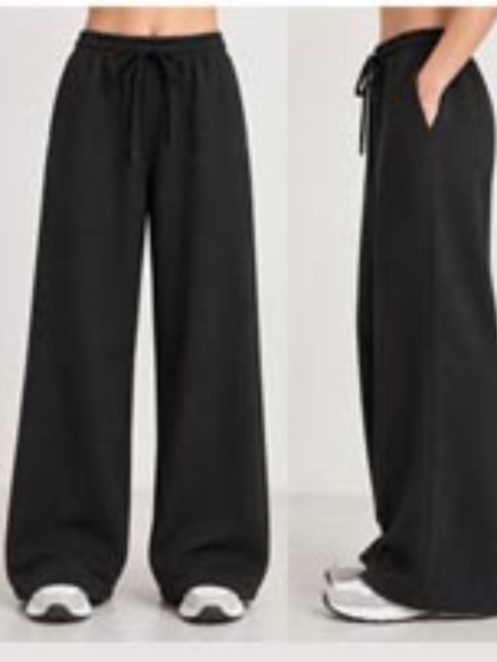 Women’s Black Wide Leg Drawstring Pants with Side Pockets – Size Medium